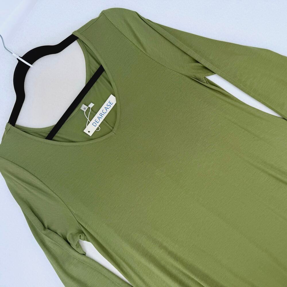 Dearcase Olive Green V Neck Jersey Knit T-shirt Long Sleeve Swing Dress NWT XL - Picture 2 of 9